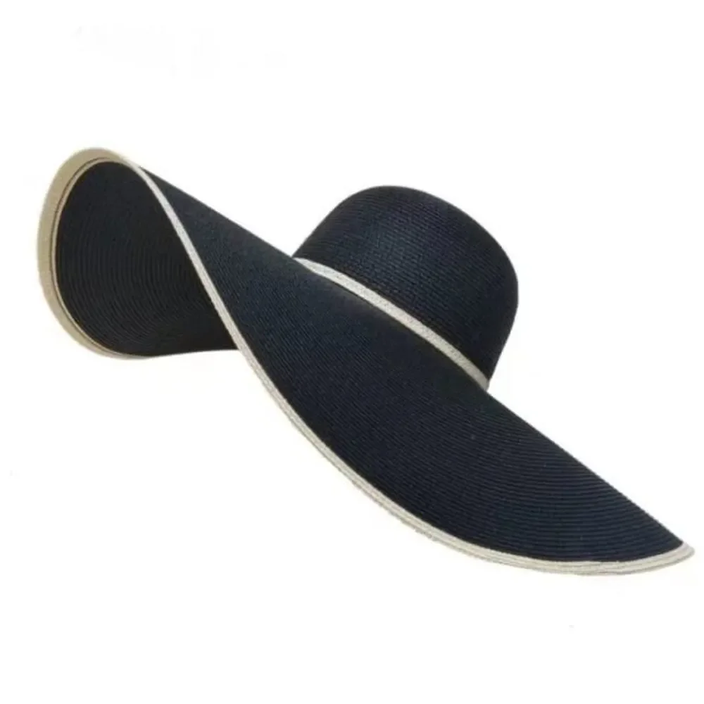 Black Women Floppy Wide Brim straw hat - Picture 3 of 5
